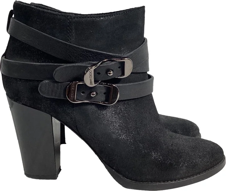 Strapped Ankle Boots in Black Suede