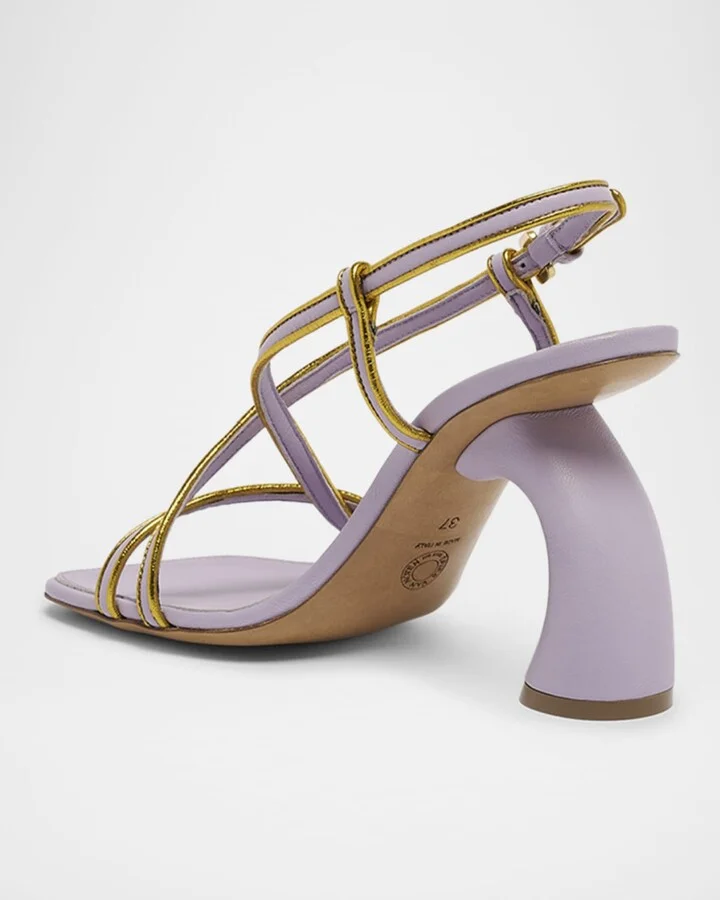 Strappy Curved-Heel Leather Sandals - Image 2