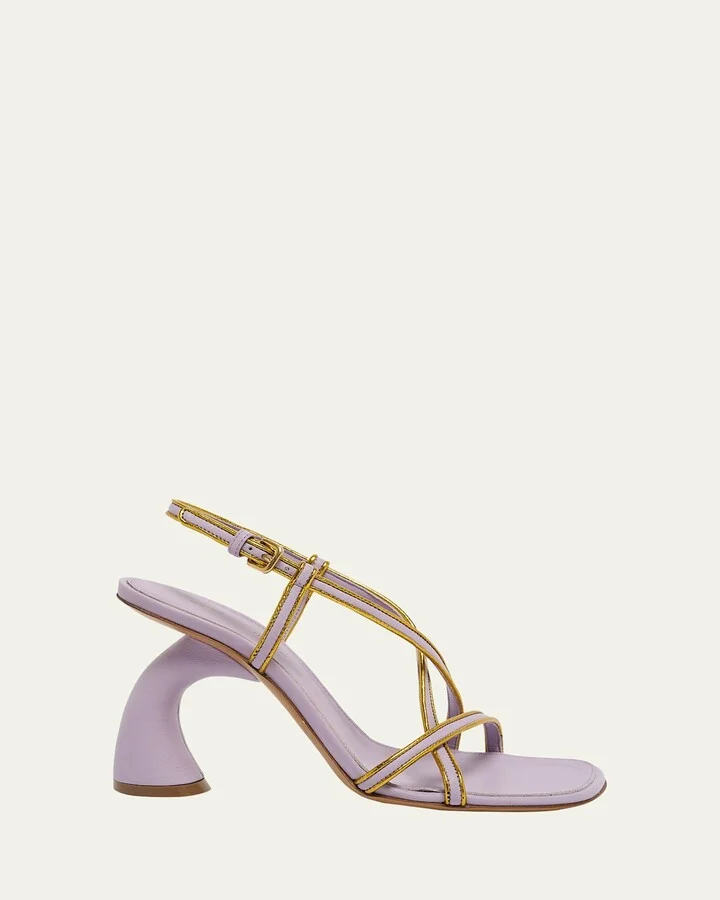 Strappy Curved-Heel Leather Sandals