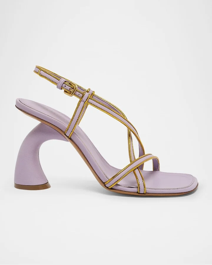 Strappy Curved-Heel Leather Sandals