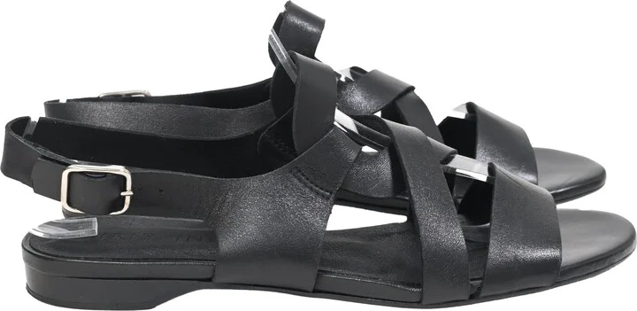 Strappy Flat Sandals in Black Leather