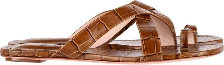 Strappy Flat Sandals in Brown Leather