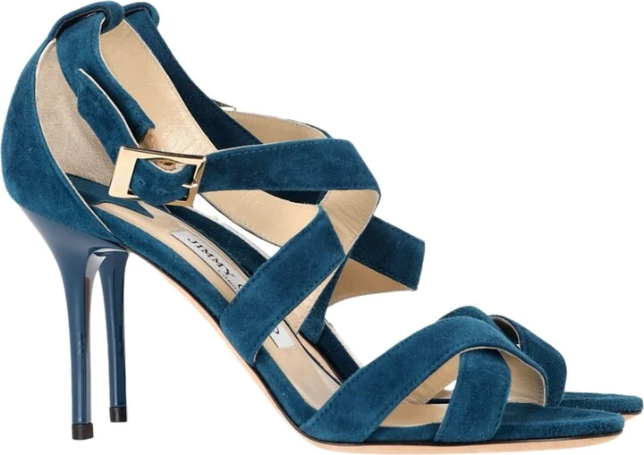 Strappy High Heel Sandal Heels in Blue Suede