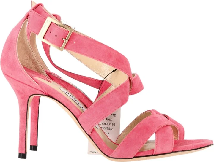 Strappy High Heel Sandal Heels in Pink Suede