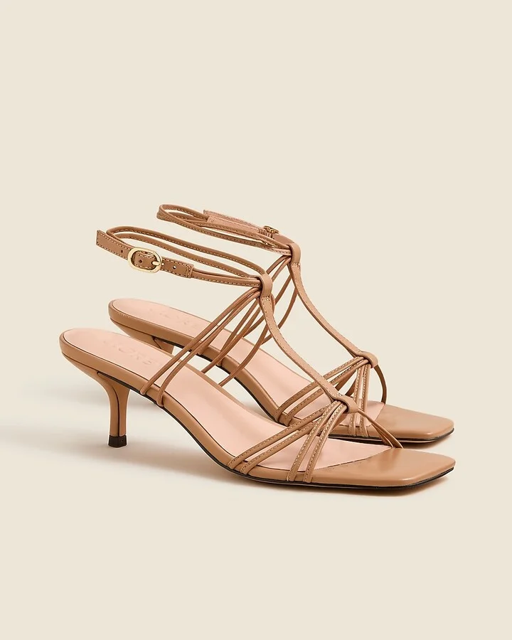 Strappy kitten heel sandals in leather - Image 2