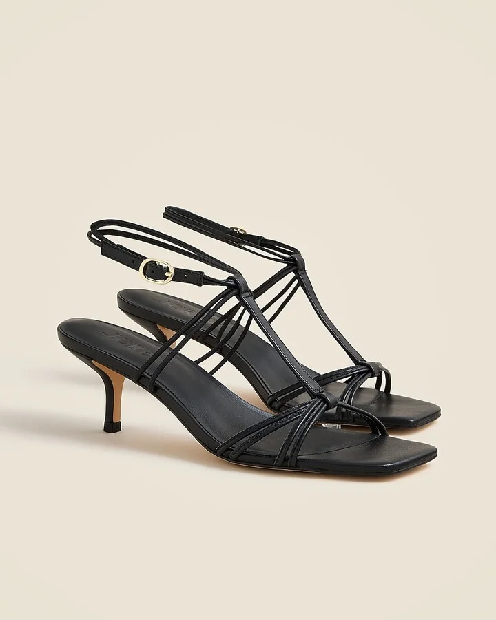 Strappy kitten heel sandals in leather