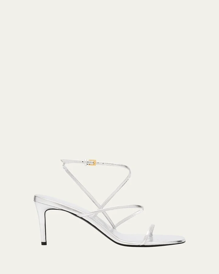 Strappy Metallic Ankle-Strap Sandals