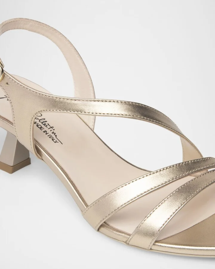 Strappy Metallic Kitten-Heel Sandals - Image 4