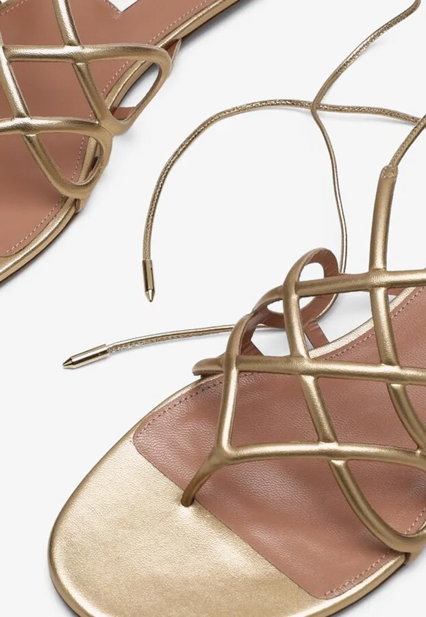 Strappy Metallic Leather Flat Sandals - Image 2
