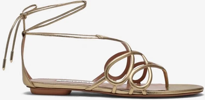 Strappy Metallic Leather Flat Sandals