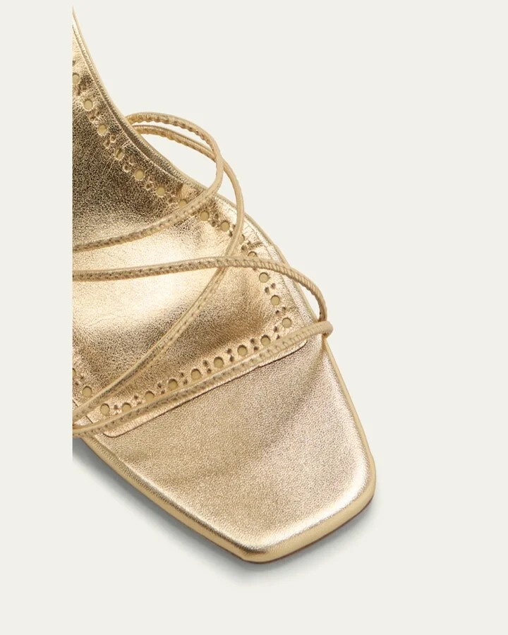 Strappy Metallic Leather Slide Sandals - Image 6