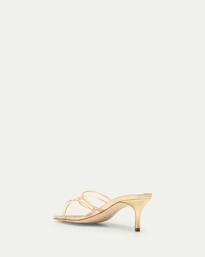 Strappy Metallic Leather Slide Sandals - Image 10