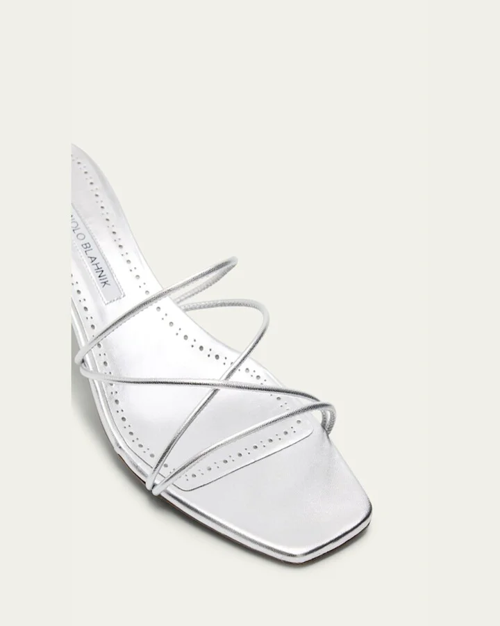 Strappy Metallic Leather Slide Sandals - Image 11