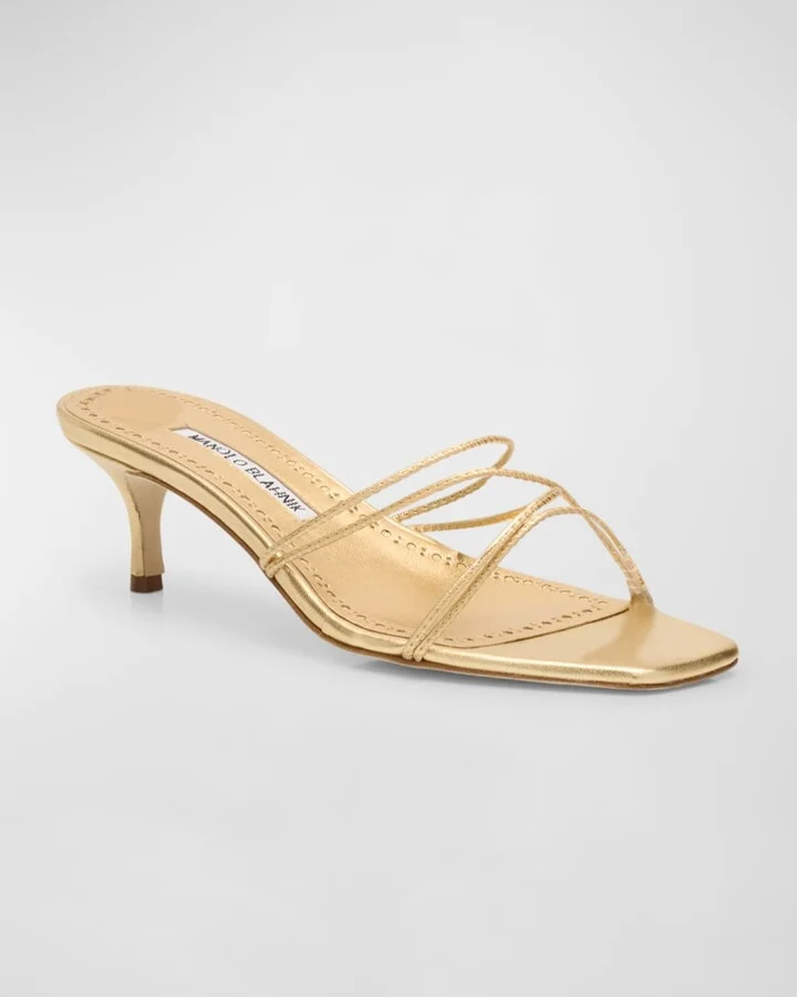 Strappy Metallic Leather Slide Sandals - Image 2