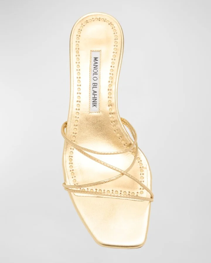 Strappy Metallic Leather Slide Sandals - Image 3