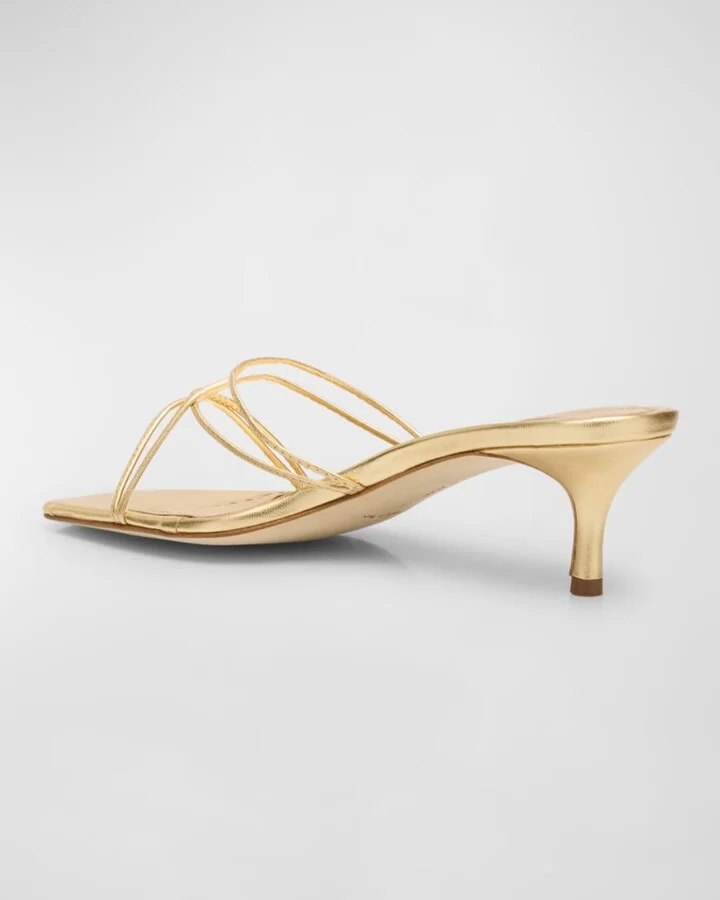 Strappy Metallic Leather Slide Sandals - Image 5