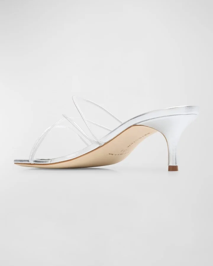 Strappy Metallic Leather Slide Sandals - Image 11