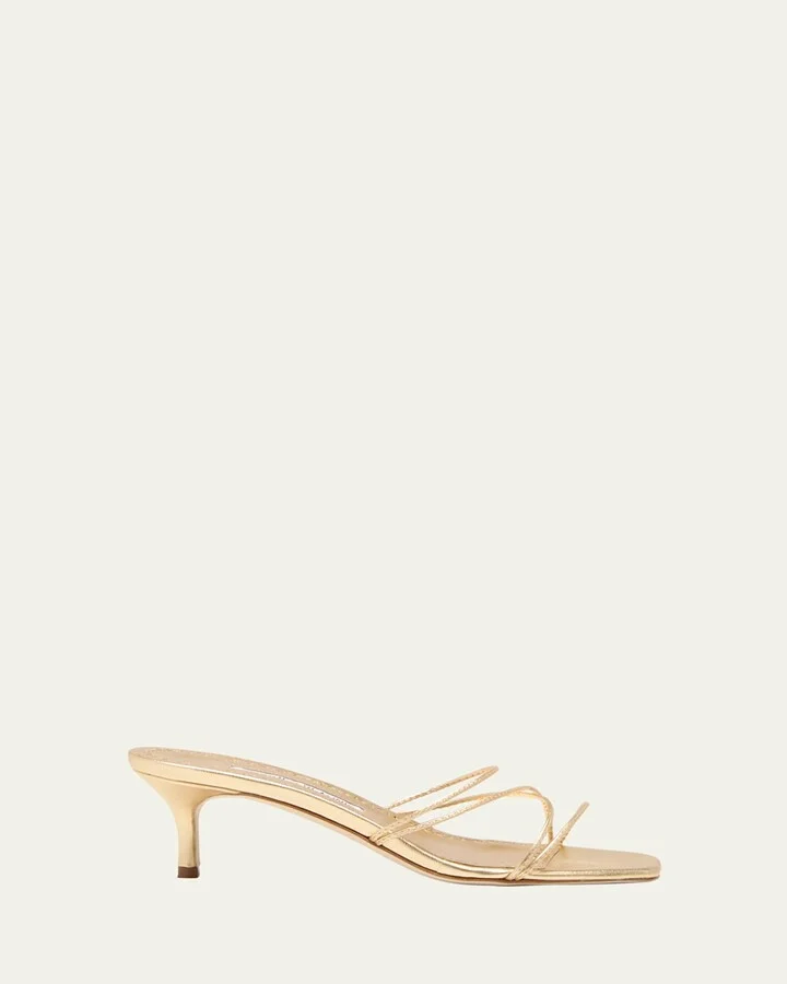 Strappy Metallic Leather Slide Sandals