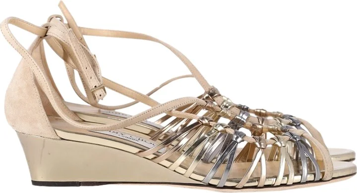 Strappy Mini Wedge Sandals in Nude Suede