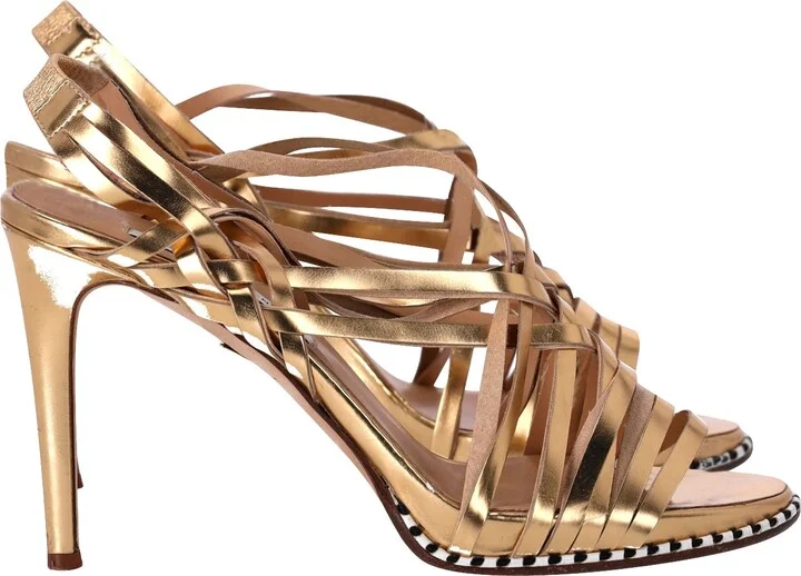 Strappy Open Toe Sandals in Gold Leather