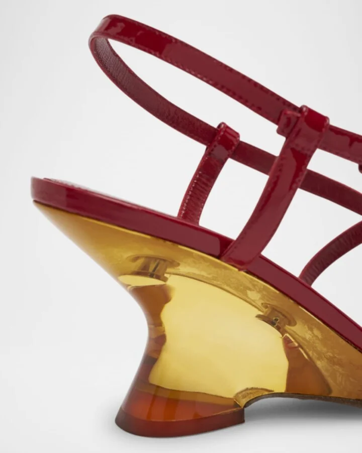 Strappy Patent Leather Wedge Sandals - Image 3