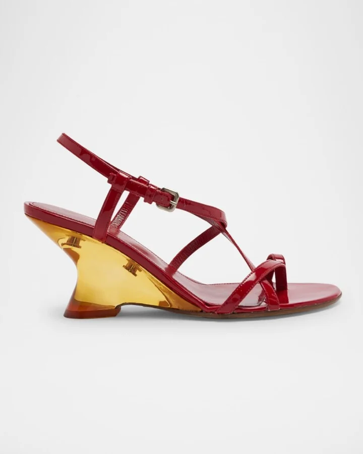 Strappy Patent Leather Wedge Sandals