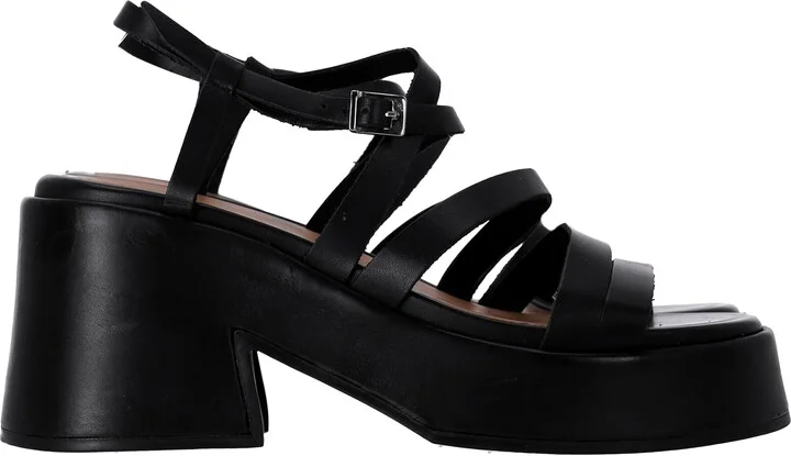 Strappy Platform Sandals in Black Calf Leather
