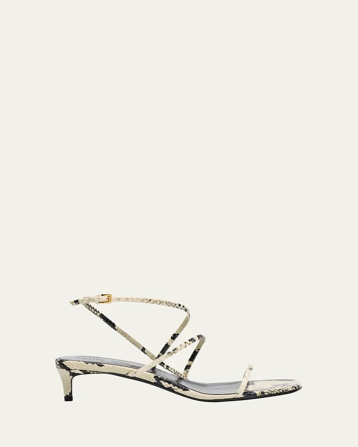 Strappy Python-Embossed Kitten Sandals