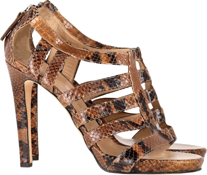 Strappy Sandals in Brown Python Embossed Leather