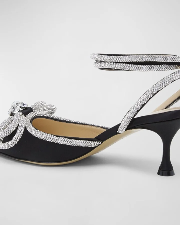 Strass Bow Double Ankle-Strap Kitten Pumps - Image 3