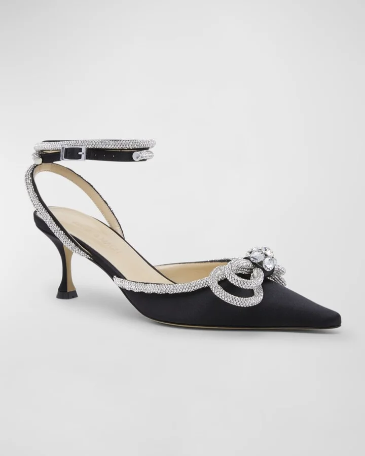 Strass Bow Double Ankle-Strap Kitten Pumps - Image 4