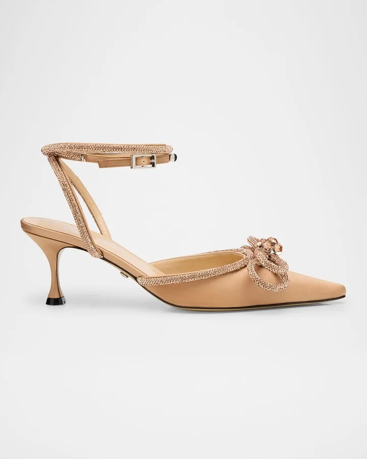 Strass Bow Double Ankle-Strap Pumps