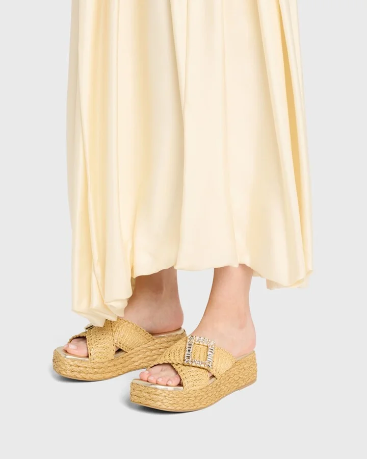 Strass-Buckle Raffia Platform Sandals - Image 3