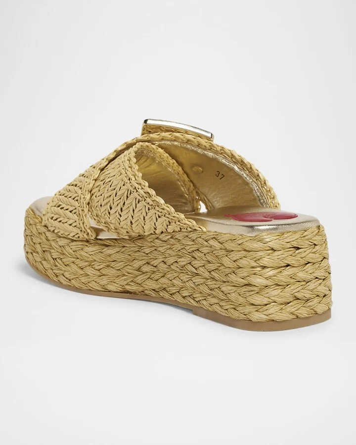 Strass-Buckle Raffia Platform Sandals - Image 8
