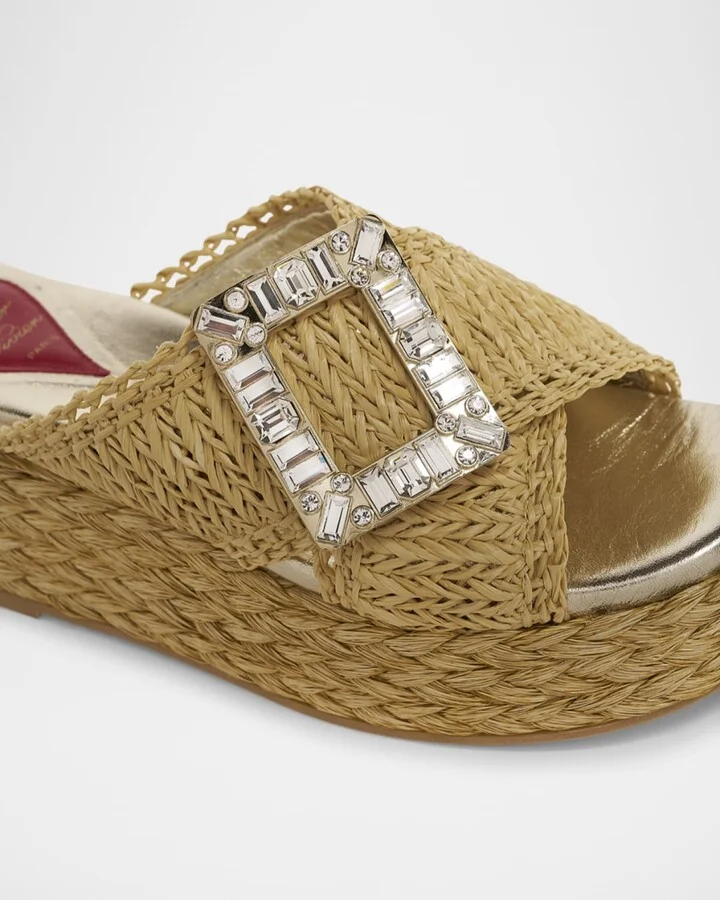 Strass-Buckle Raffia Platform Sandals - Image 10