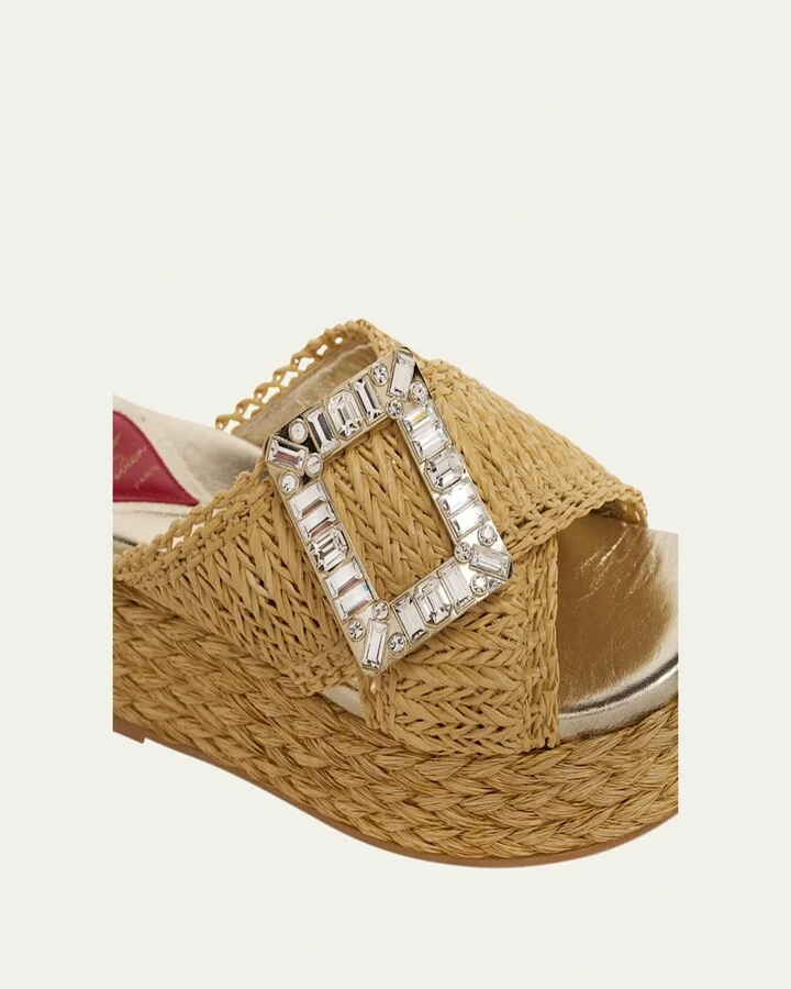 Strass-Buckle Raffia Platform Sandals - Image 2