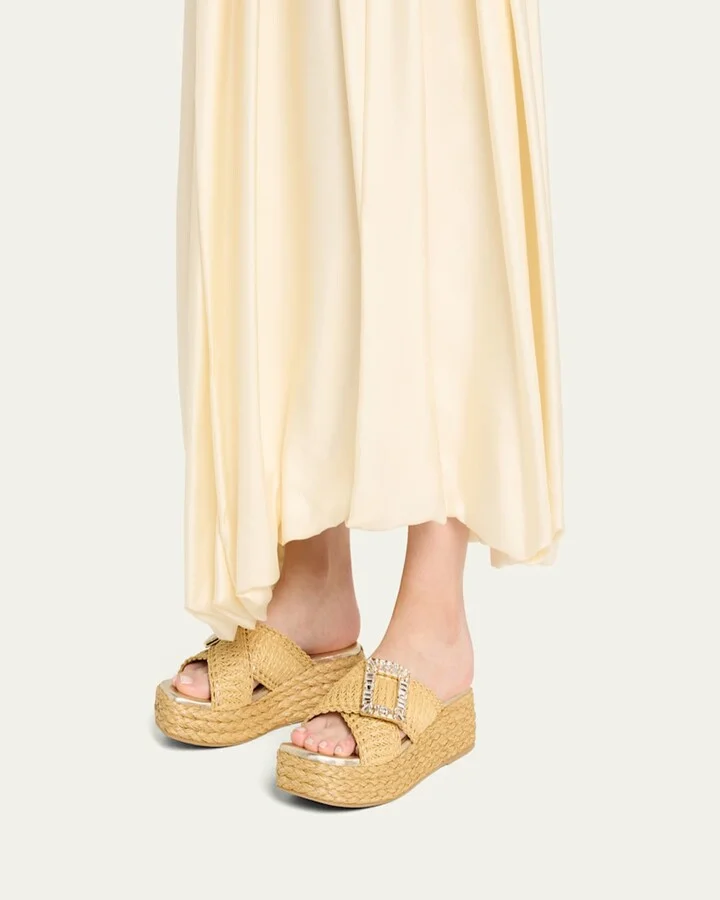 Strass-Buckle Raffia Platform Sandals - Image 4
