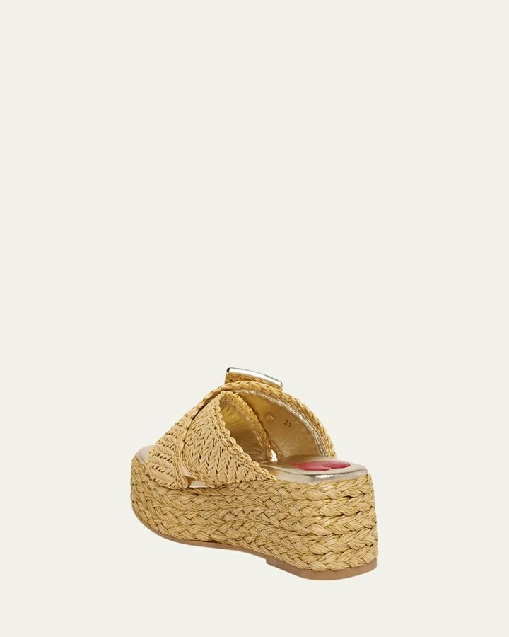 Strass-Buckle Raffia Platform Sandals - Image 7