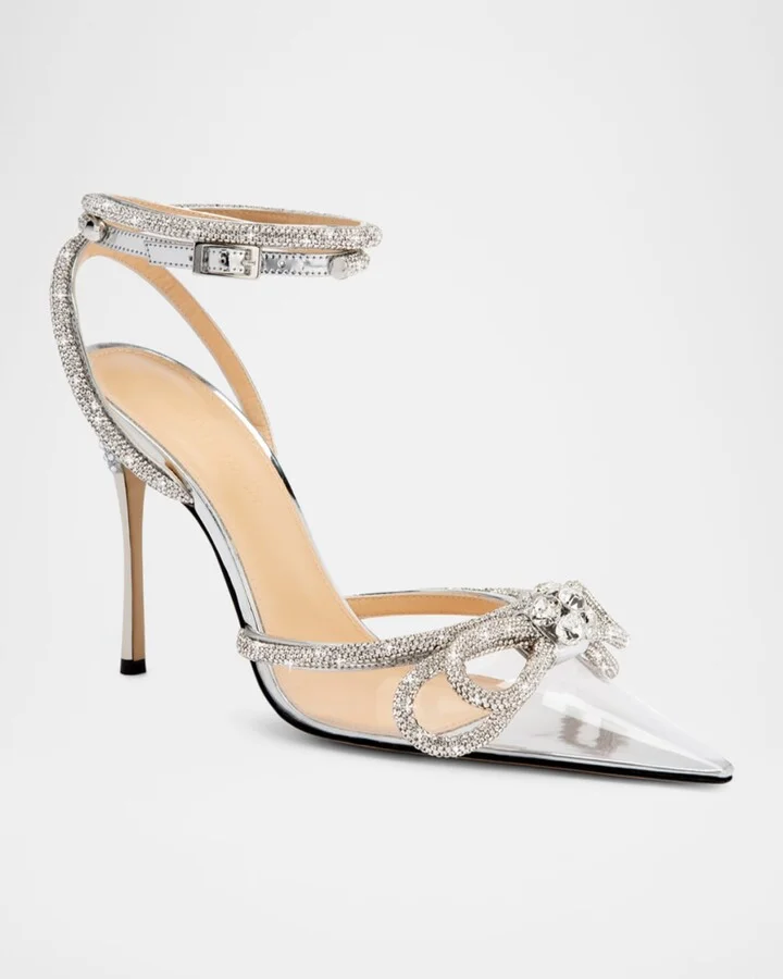 Strass Double Bow Clear Ankle-Strap Pumps - Image 4