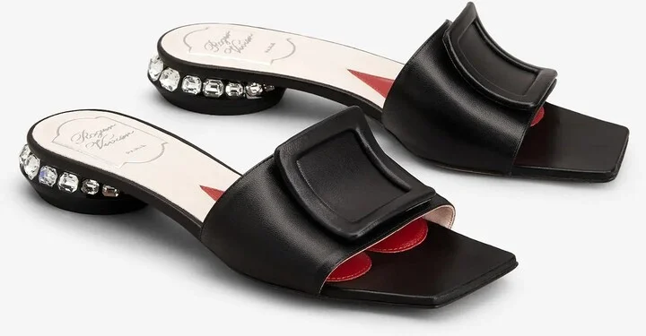 Strass Heel Flat Mules in Nappa Leather - Image 2