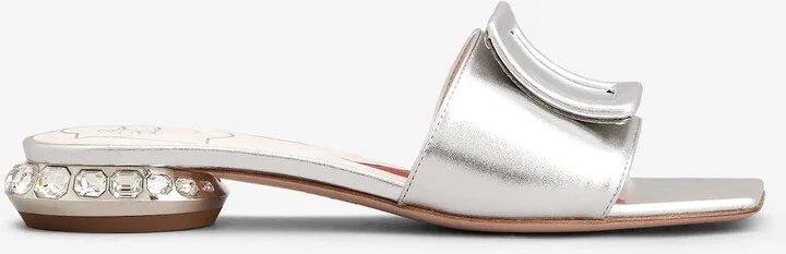 Strass Heel Flat Mules in Nappa Leather