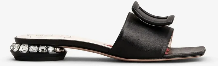 Strass Heel Flat Mules in Nappa Leather