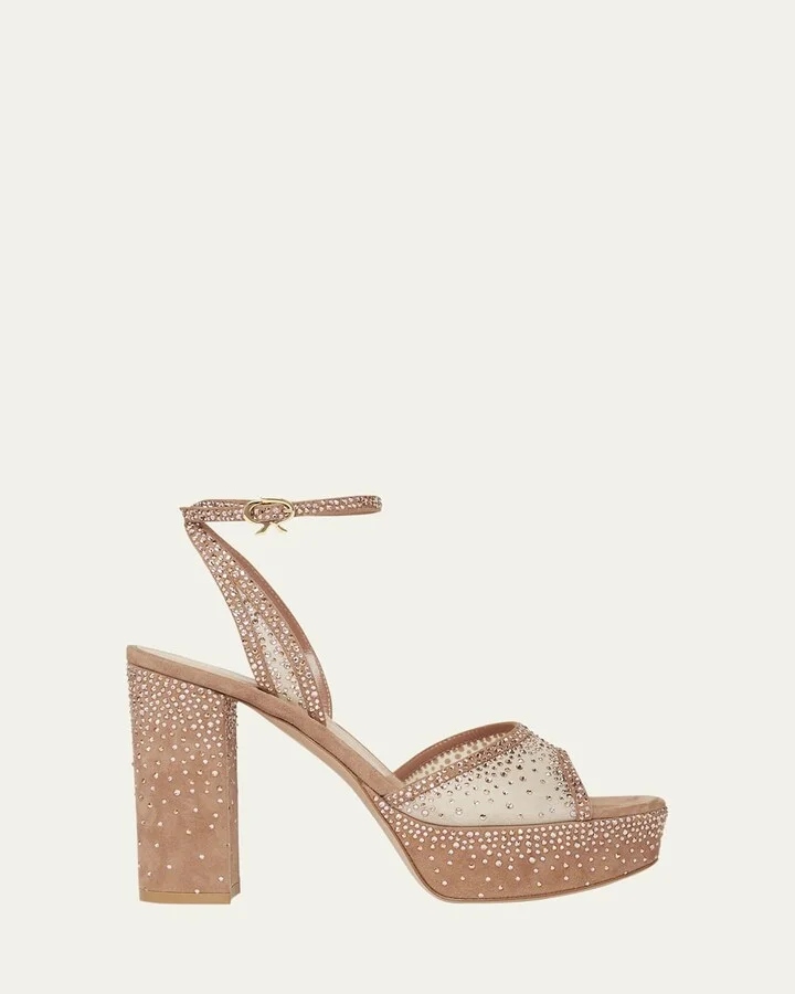 Strass Organza Ankle-Strap Platform Sandals