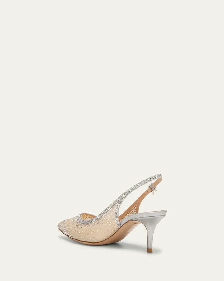 Strass Organza Kitten-Heel Slingback Pumps - Image 6