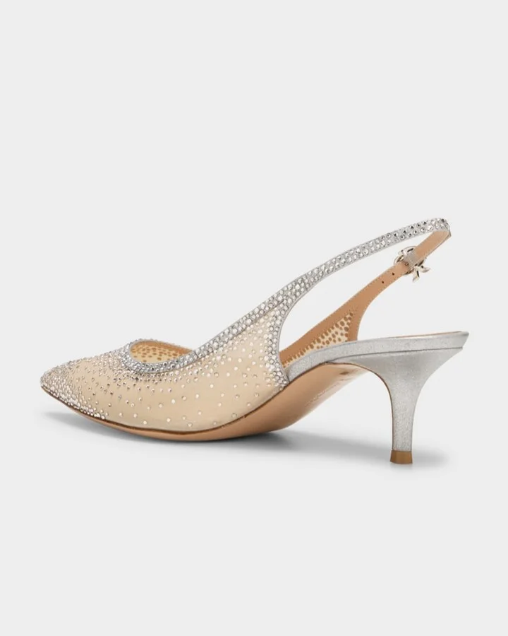 Strass Organza Kitten-Heel Slingback Pumps - Image 5