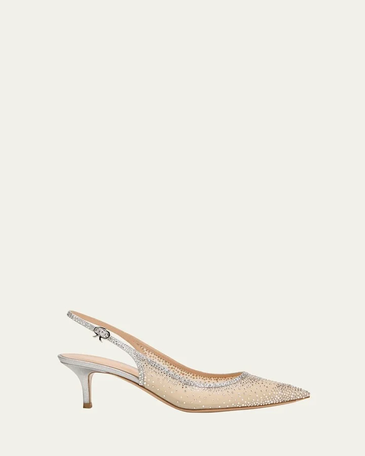 Strass Organza Kitten-Heel Slingback Pumps