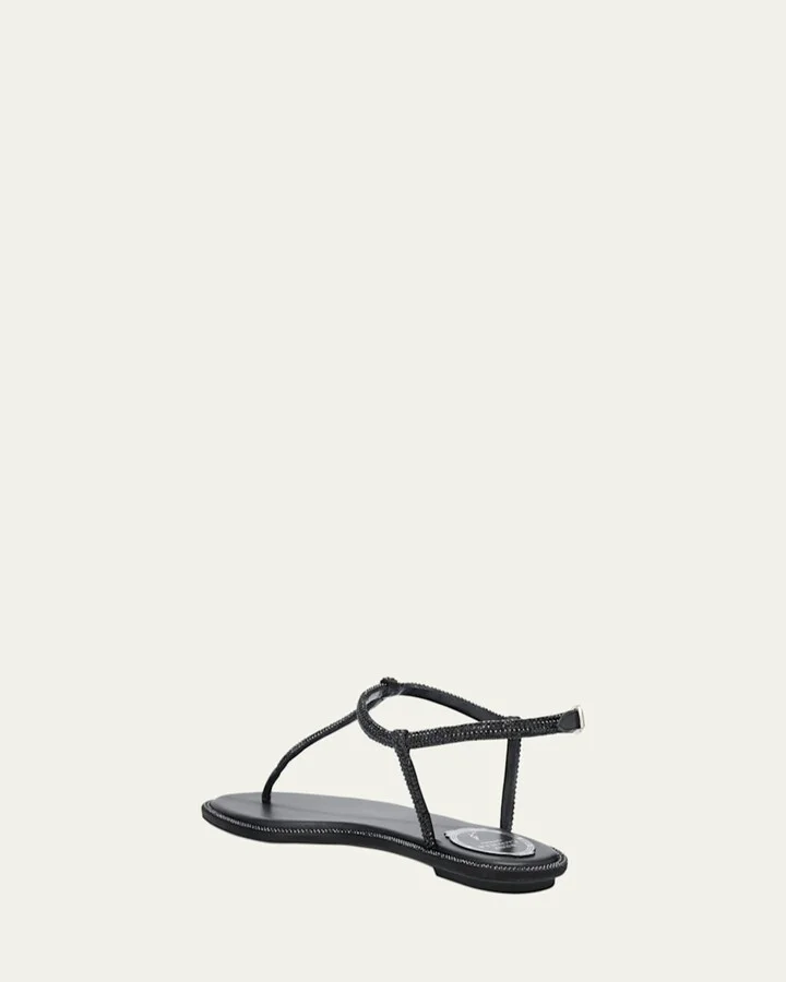 Strass Satin T-Strap Flat Sandals - Image 2