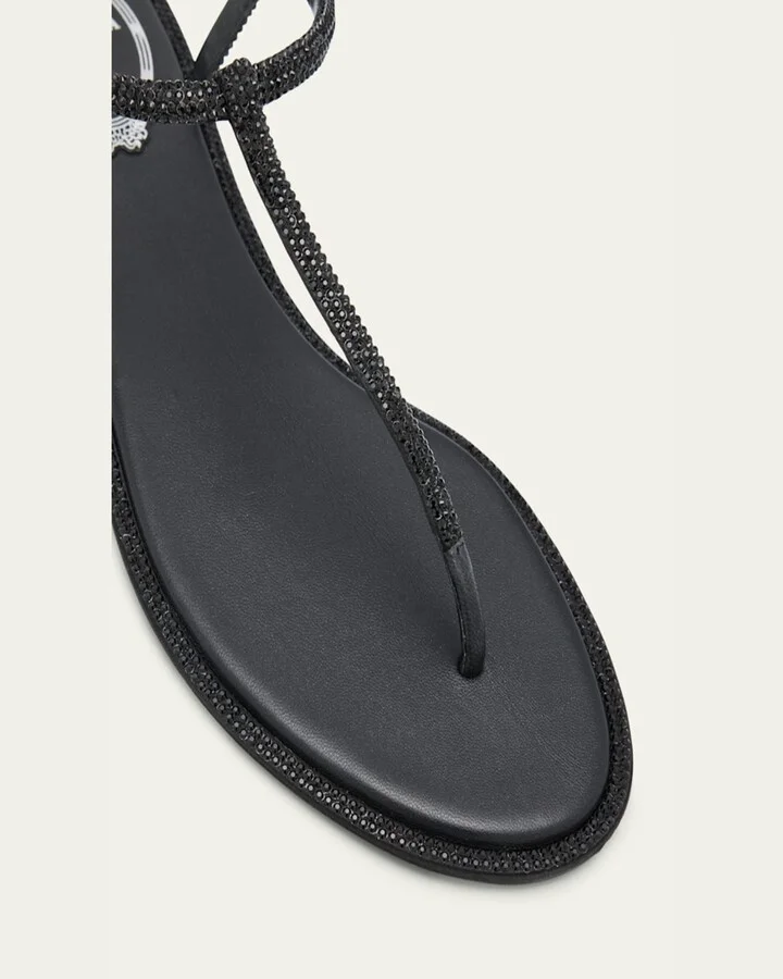Strass Satin T-Strap Flat Sandals - Image 3