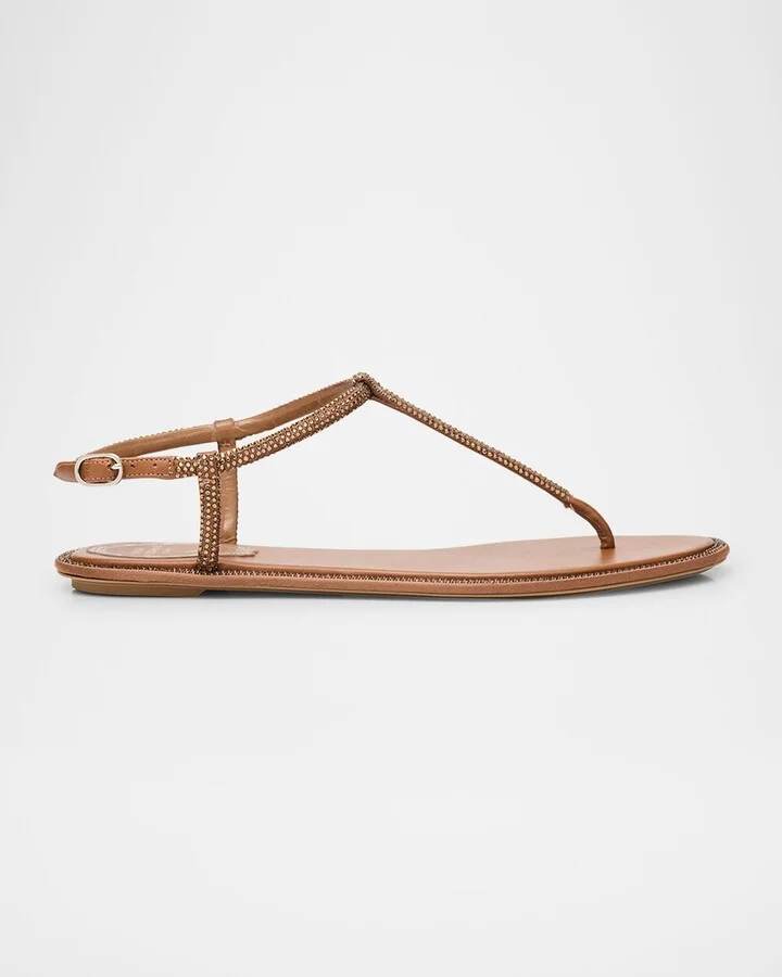 Strass Satin T-Strap Thong Sandals
