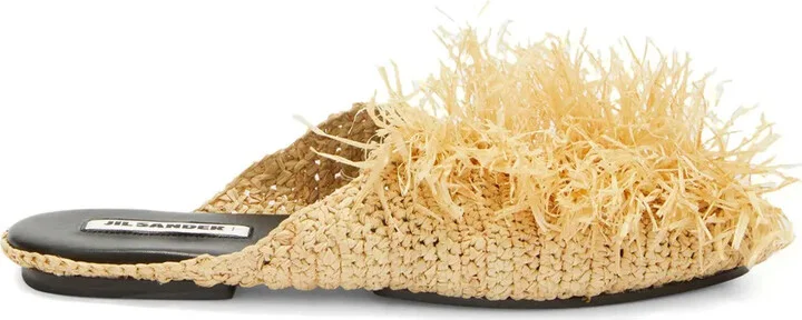 Straw-Embellished Slippers